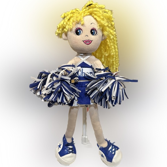 VTG FRIENDS 2b BLONDE SOFT DOLL POM POMS MEGAPHONE BUILD A BEAR BLUE - Picture 4 of 7